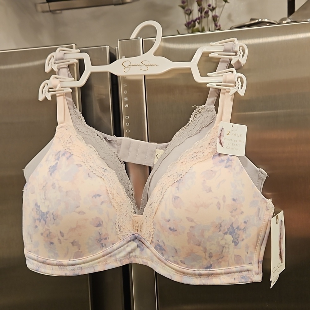 💕JESSICA SIMPSON💕 Wirefree Bras (2 Pack) Pink Floral & Gray 36B NWT